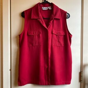 Joanna Sleeveless, Button Down Red Top, PM